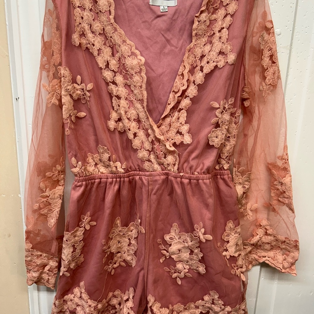 Pink Lace Embroidered Romper